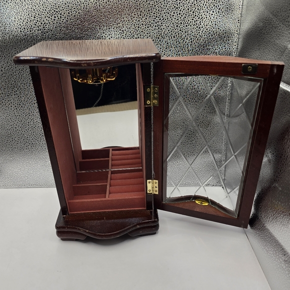 Vintage Wal-Mart Wooden Glass Diamond Pattern Door Jewerly Cabinet Armoire Box - Picture 3 of 17